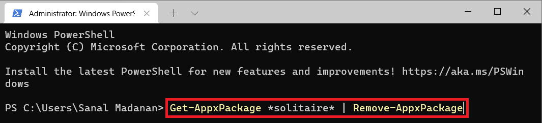 Perintah Windows PowerShell untuk menghapus game atau aplikasi solitaire