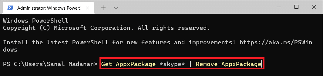 perintah untuk menghapus aplikasi skype