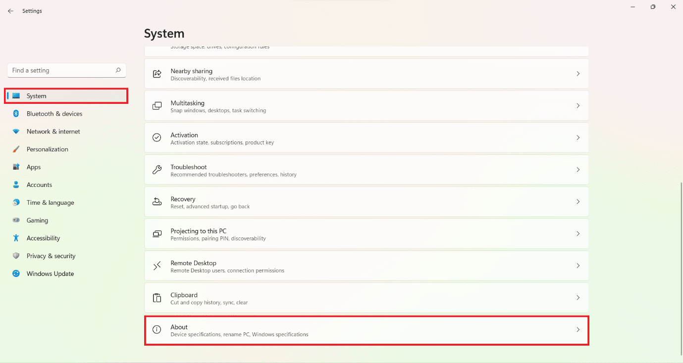 Tentang opsi di bagian Sistem pada jendela Pengaturan.