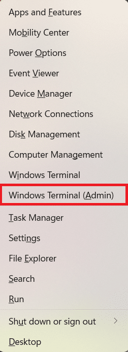 klik pada admin terminal Windows di menu tautan Cepat