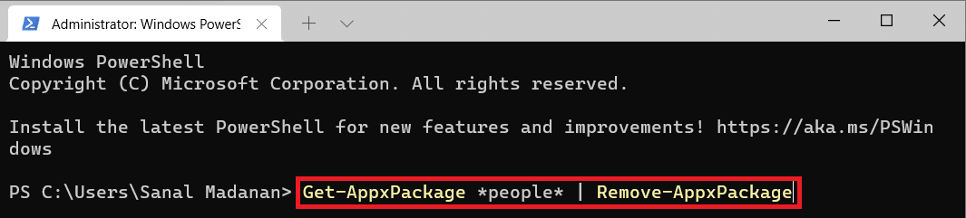 Perintah Windows PowerShell untuk menghapus aplikasi orang