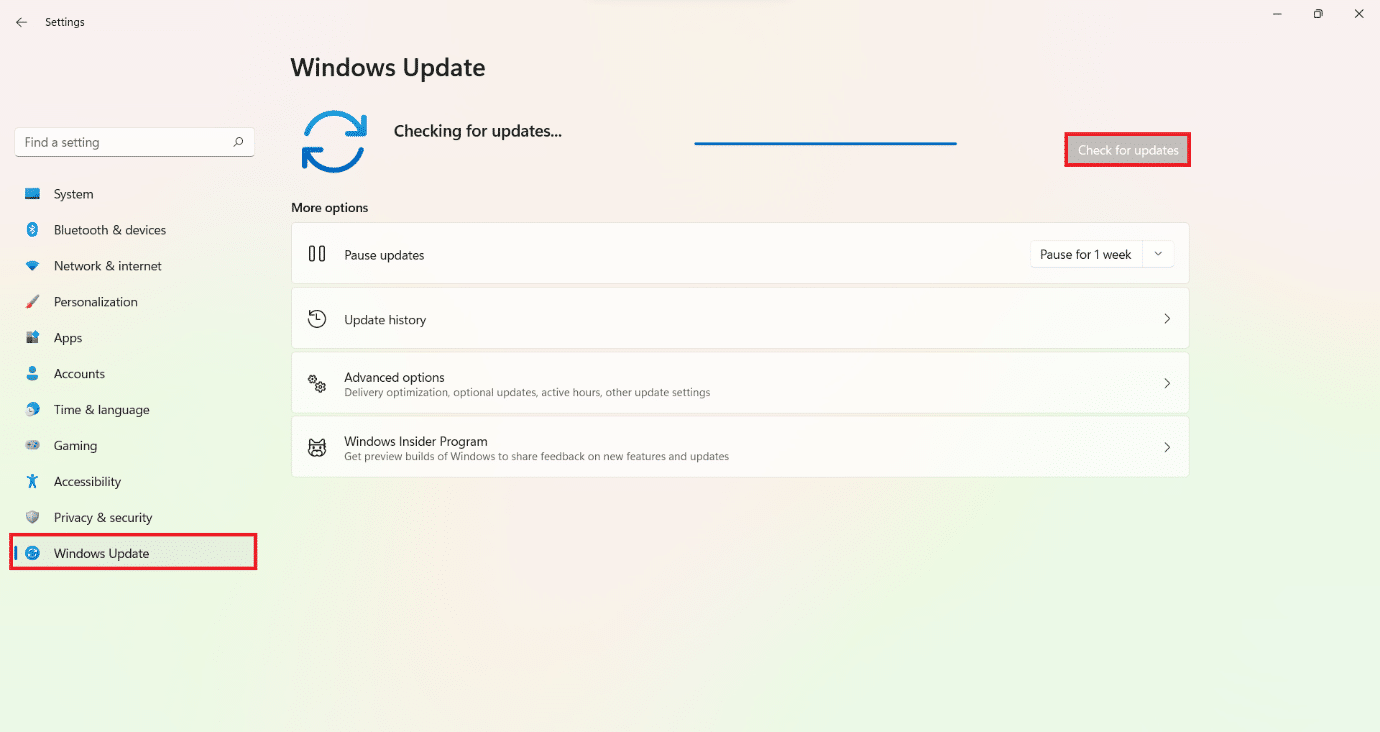 Bagian pembaruan Windows di jendela Pengaturan