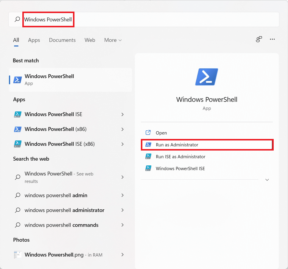 Mulai hasil pencarian menu untuk Windows PowerShell