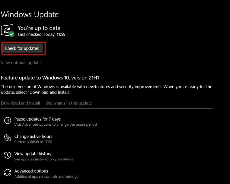 接下来，单击检查更新。如何修复笔记本电脑屏幕上的线条