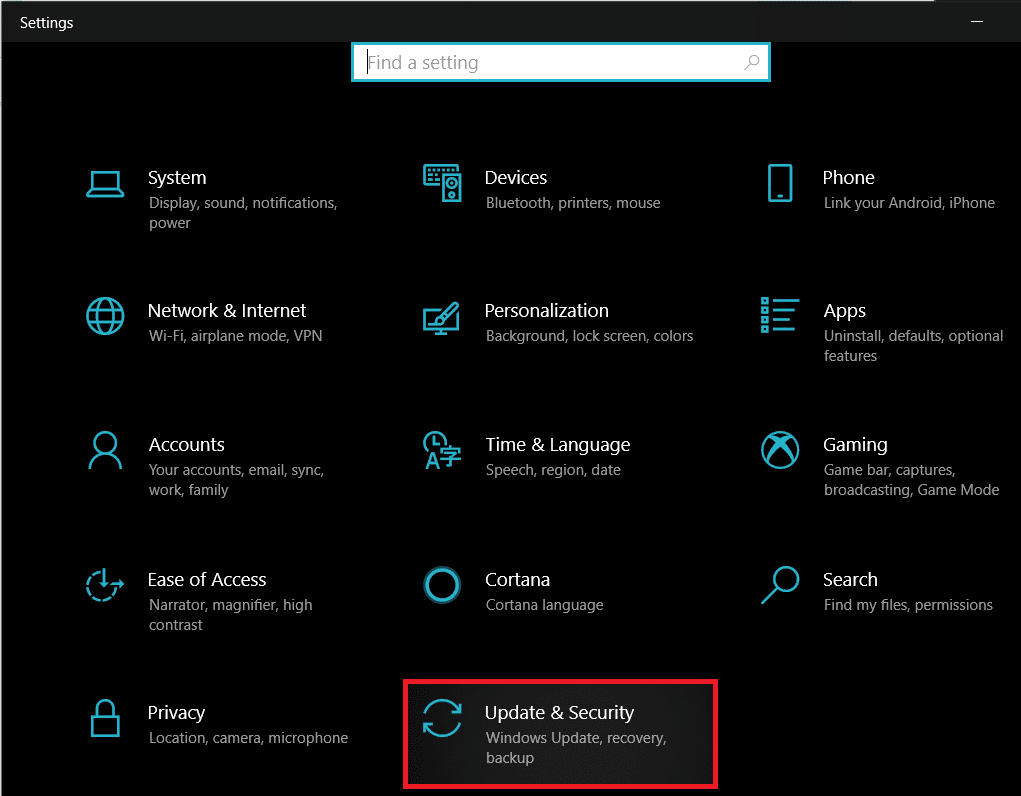 单击更新和安全 |如何修复笔记本电脑屏幕上的线条