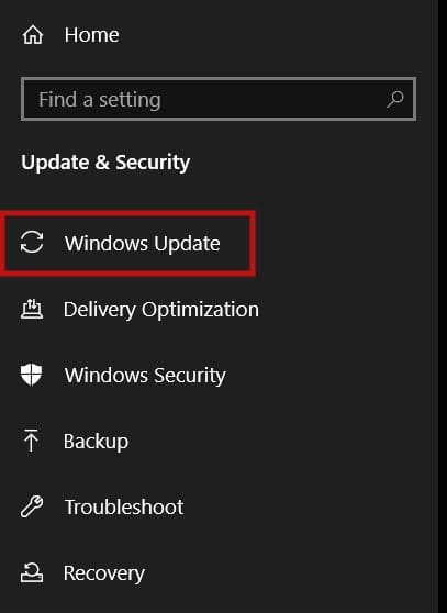 在此屏幕上，在左侧窗格中查找 Windows Update 选项