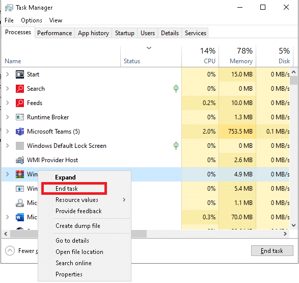 タスクの終了WinRar