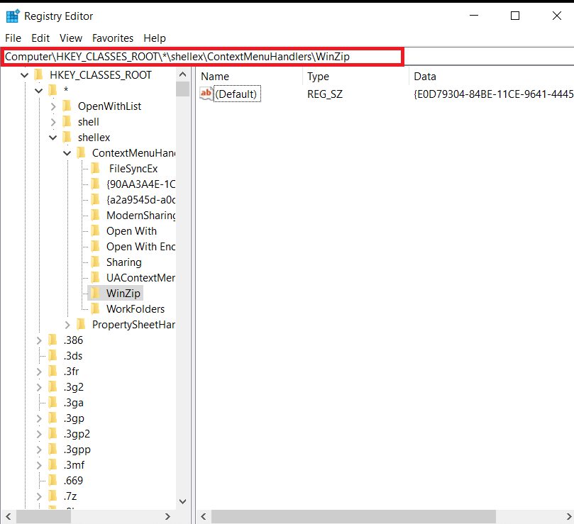 指定されたパスをコピーしてレジストリエディタの検索バーに貼り付けます| WinZipは安全ですか