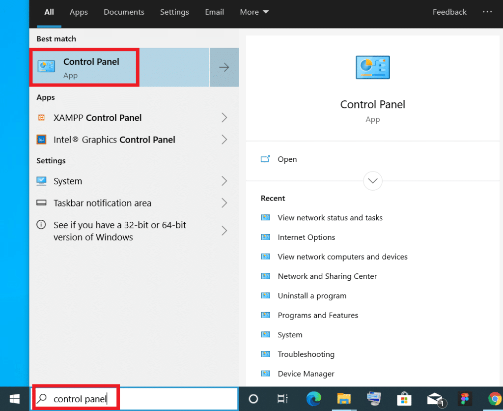 検索メニューからコントロールパネルを起動します。