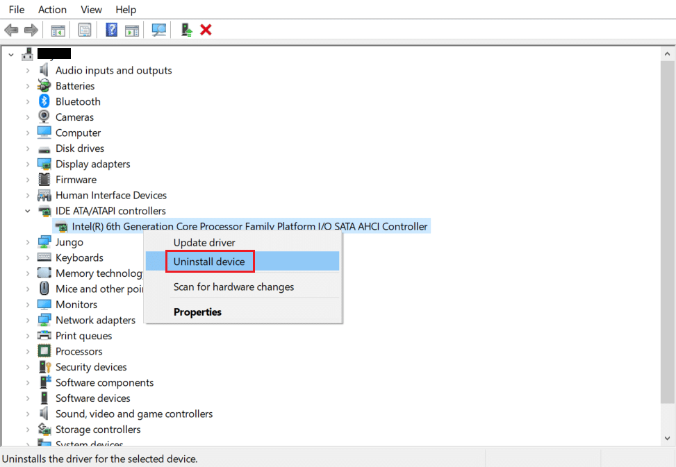 disinstallare il driver del controller ATA ATAPI in Gestione dispositivi
