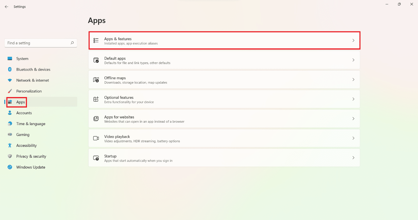 設置窗口中的應用程序部分。