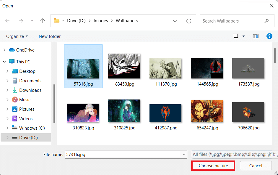 파일 검색에서 배경 화면 선택.