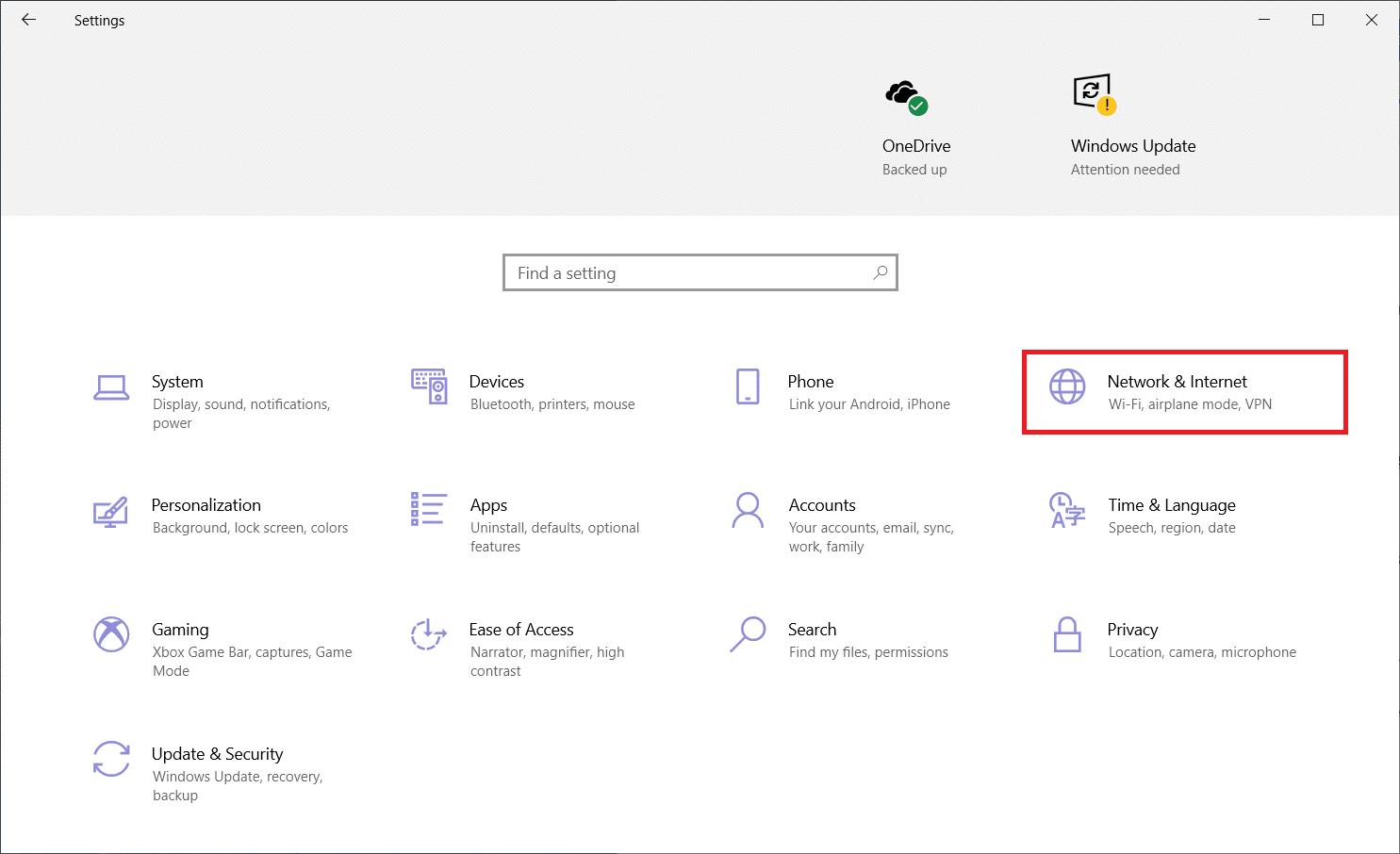 apăsați tasta Windows + I și faceți clic pe Network & Internet
