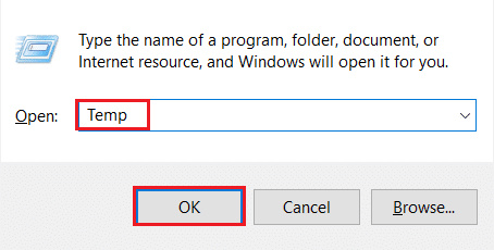 tastați Temp în caseta de comandă Run și faceți clic pe OK