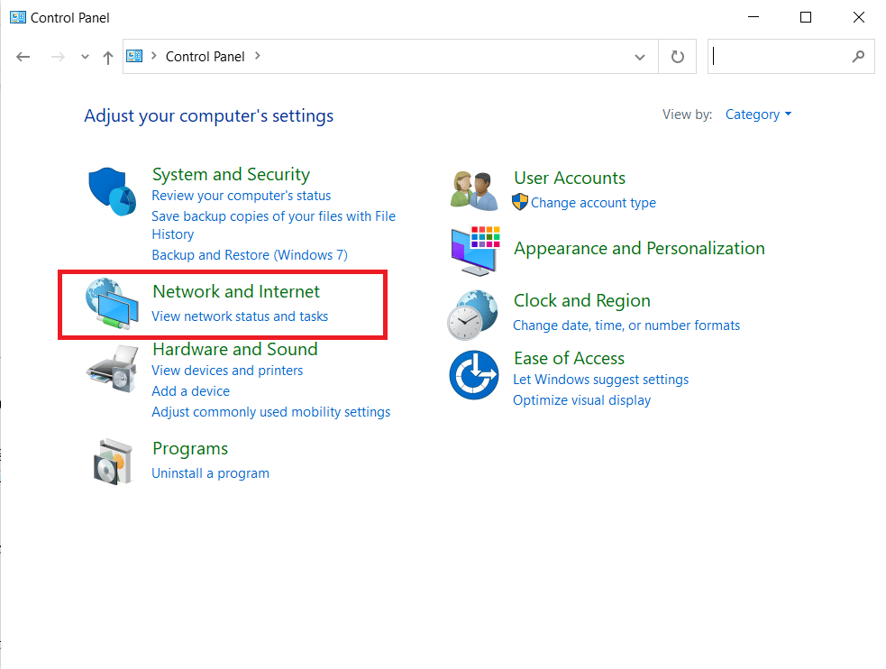 faceți clic pe Rețea și Internet în panoul de control. cum să măresc viteza internetului wifi