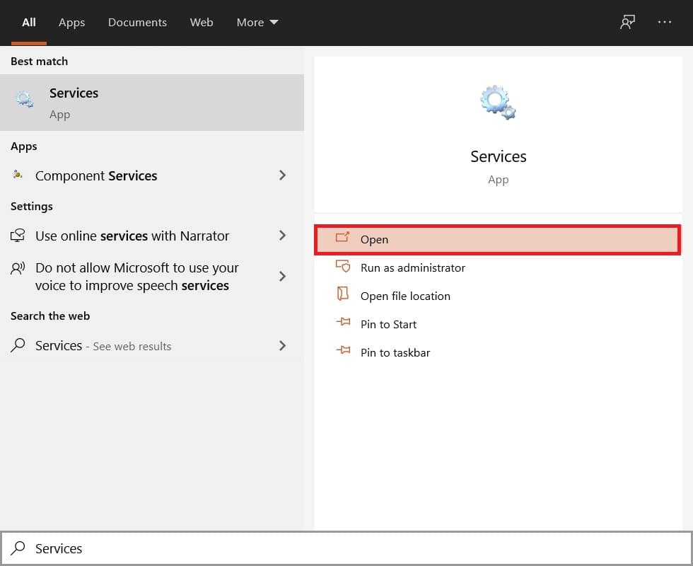 În bara de activități Windows, căutați „Servicii” și deschideți aplicația. cum să creșteți viteza internetului wifi