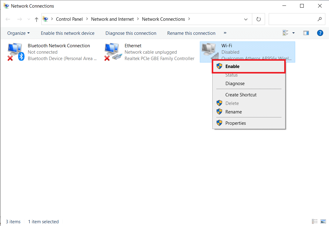 Faceți clic dreapta pe conexiunea la rețea și alegeți „Activați”. cum să măresc viteza internetului wifi