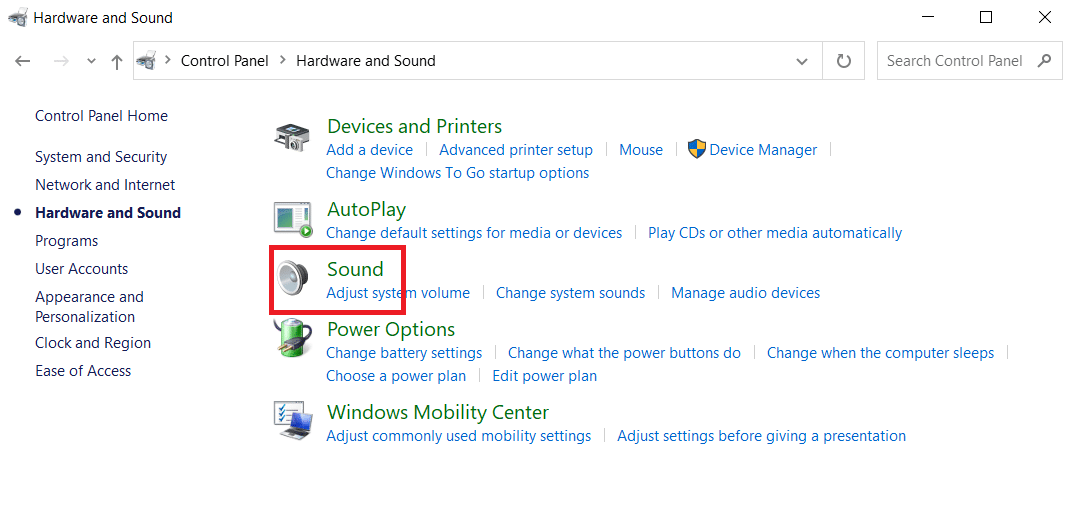제어판에서 소리 옵션 클릭