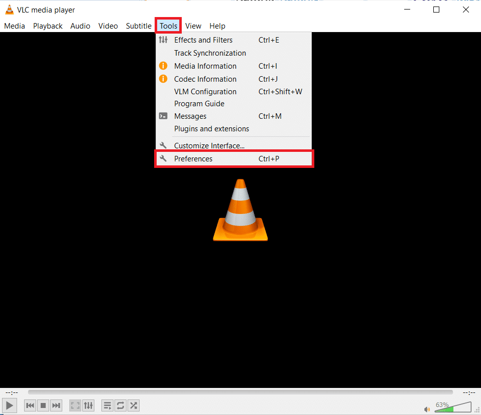 도구를 클릭하고 기본 설정을 선택합니다.