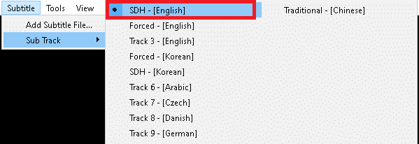 Pilih file subtitle yang ingin Anda tampilkan