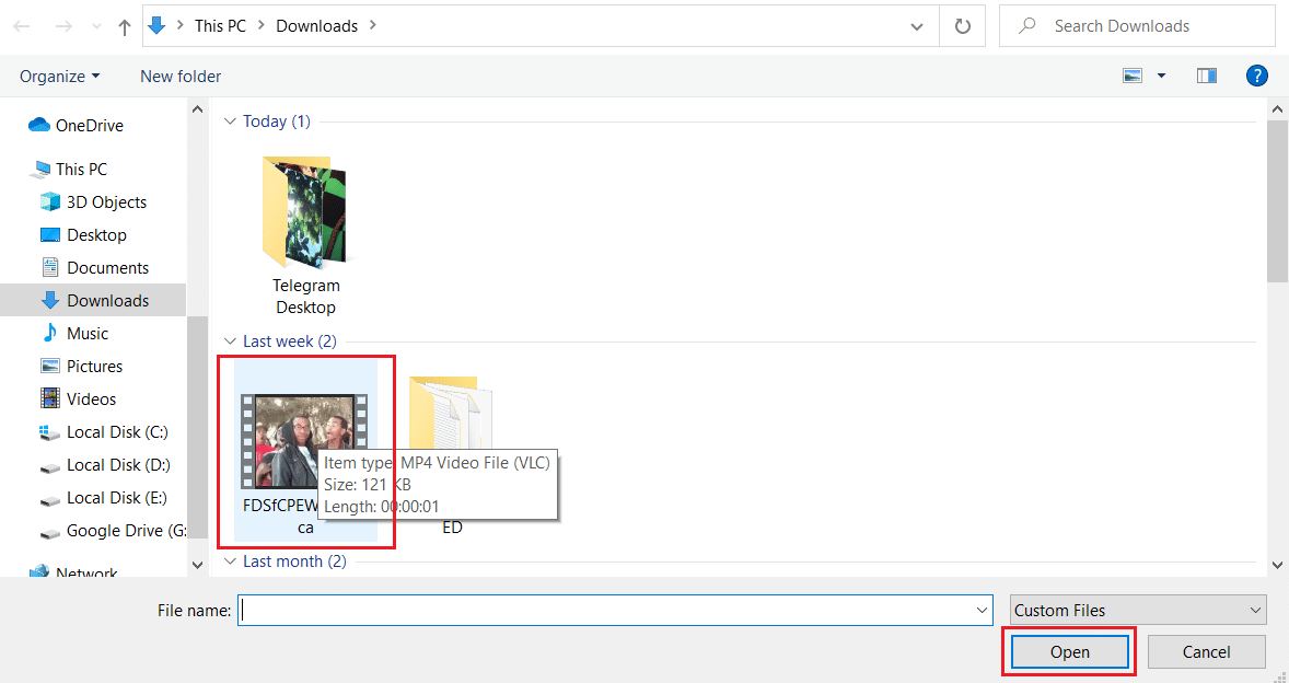 pilih video dan klik Buka