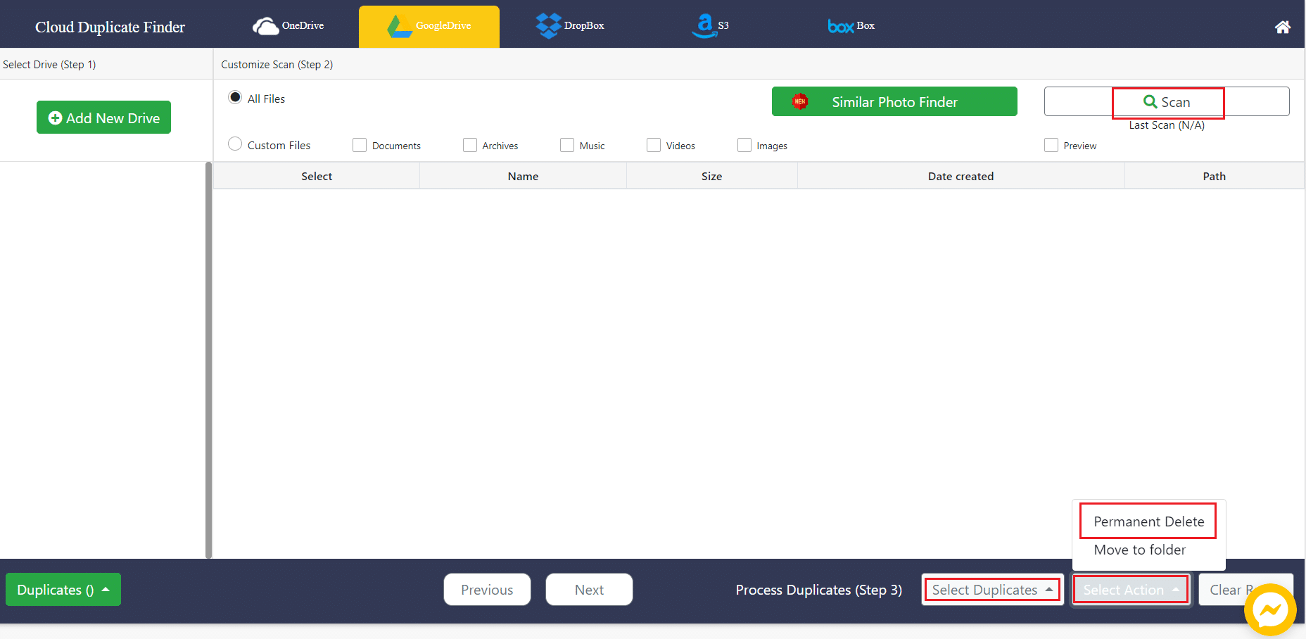Klicken Sie auf Aktion auswählen und wählen Sie im Dropdown-Menü Permanent Delete aus