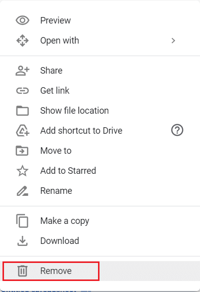 Klicken Sie mit der rechten Maustaste auf die doppelte Datei und wählen Sie die Option Entfernen in Google Drive