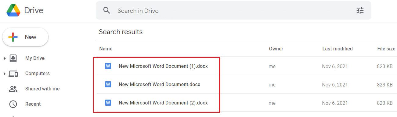 Navigieren Sie zu Google Drive und gehen Sie die Dateien einzeln durch und finden Sie doppelte Dateien