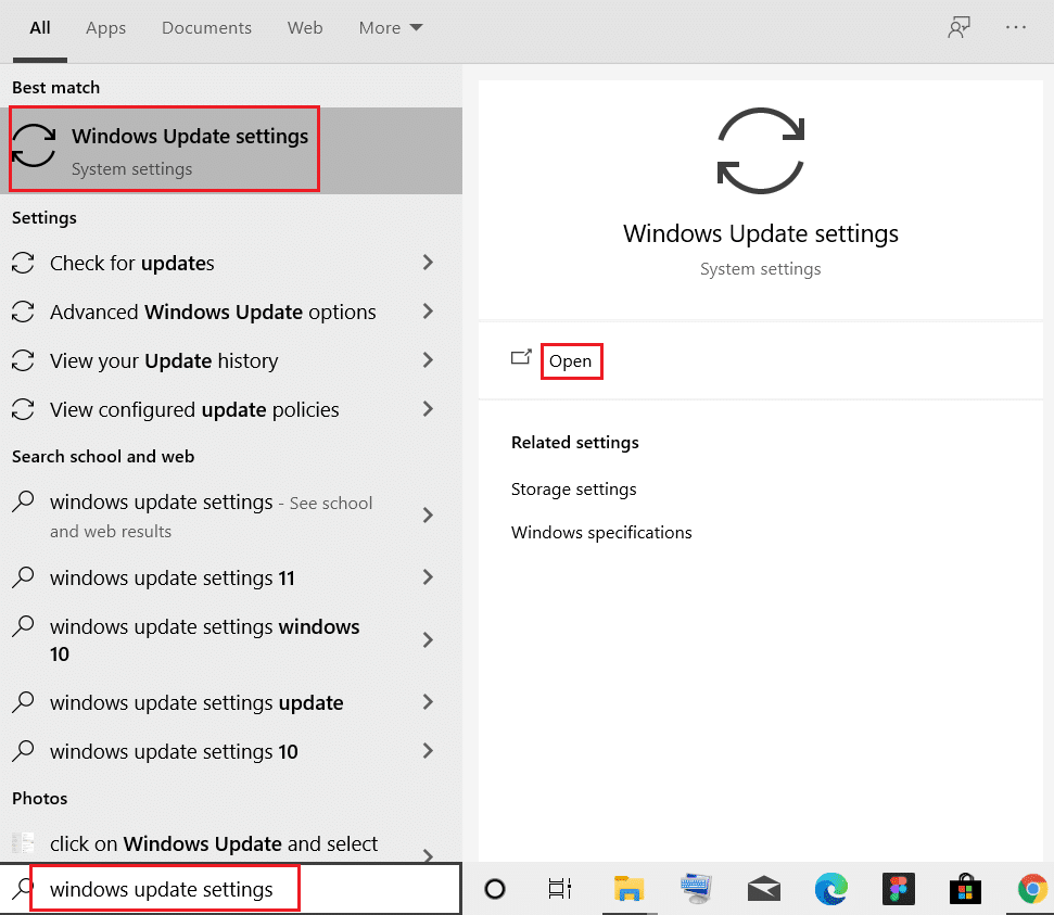 Suchen Sie nach Windows Update-Einstellungen und klicken Sie auf Öffnen