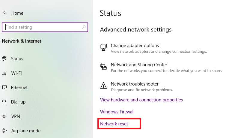 Netzwerk zurückgesetzt