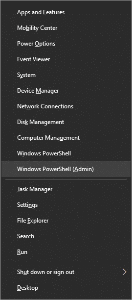 WindowsキーとXキーを同時に押して、Windows PowerShell、管理者をクリックします。