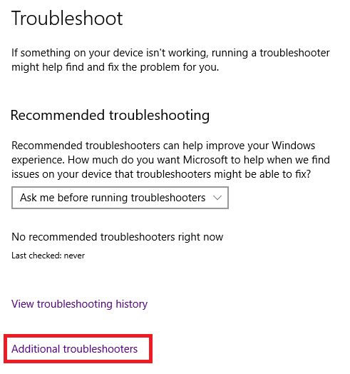追加のトラブルシューティングを選択します