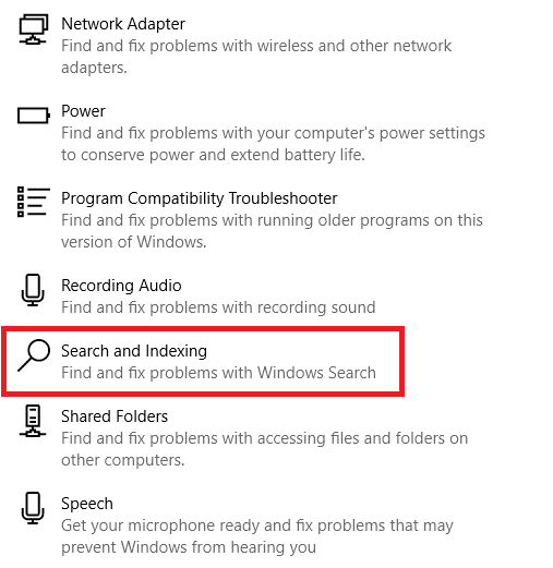Klicken Sie auf Suche und Indizierung. Beheben Sie, dass die Suche im Startmenü von Windows 10 nicht funktioniert