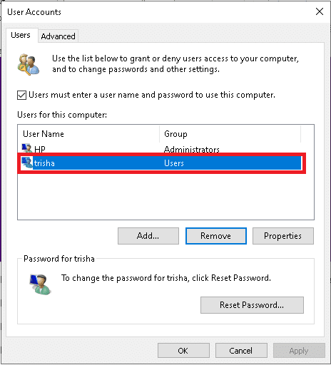 Doppelklicken Sie auf den jetzt erstellten Benutzernamen, um die Eigenschaften zu öffnen.