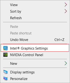 右键单击桌面上的空白区域，然后选择 Intel Graphics Settings