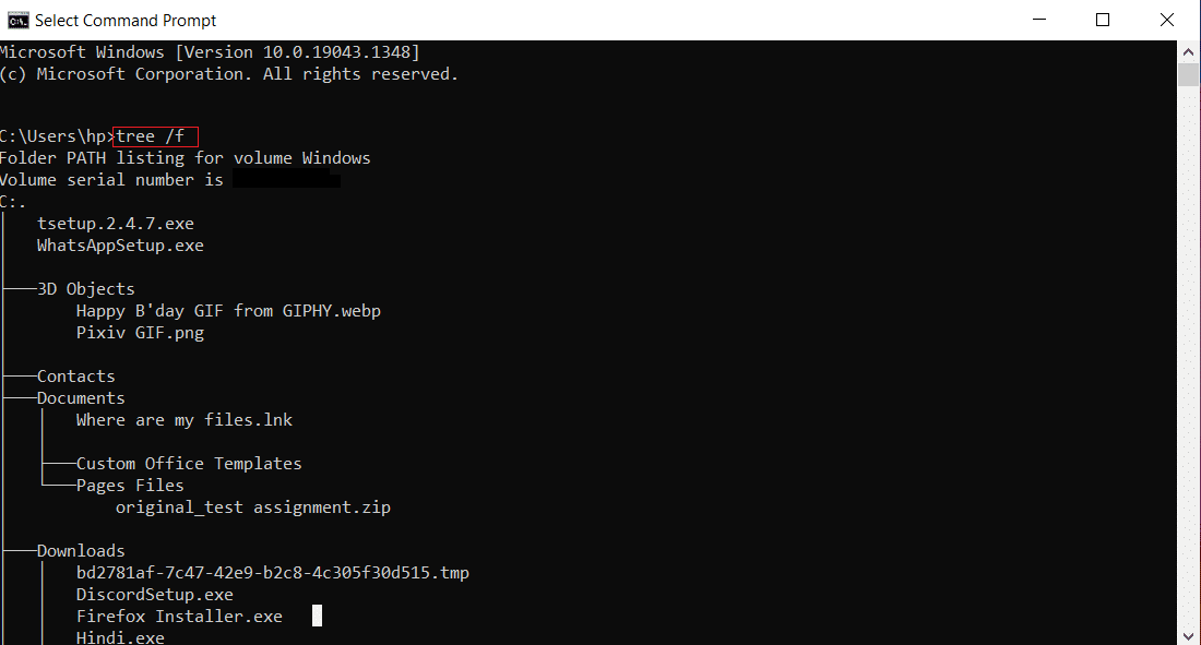 treefコマンド。ボリュームウィンドウのフォルダパスリスト