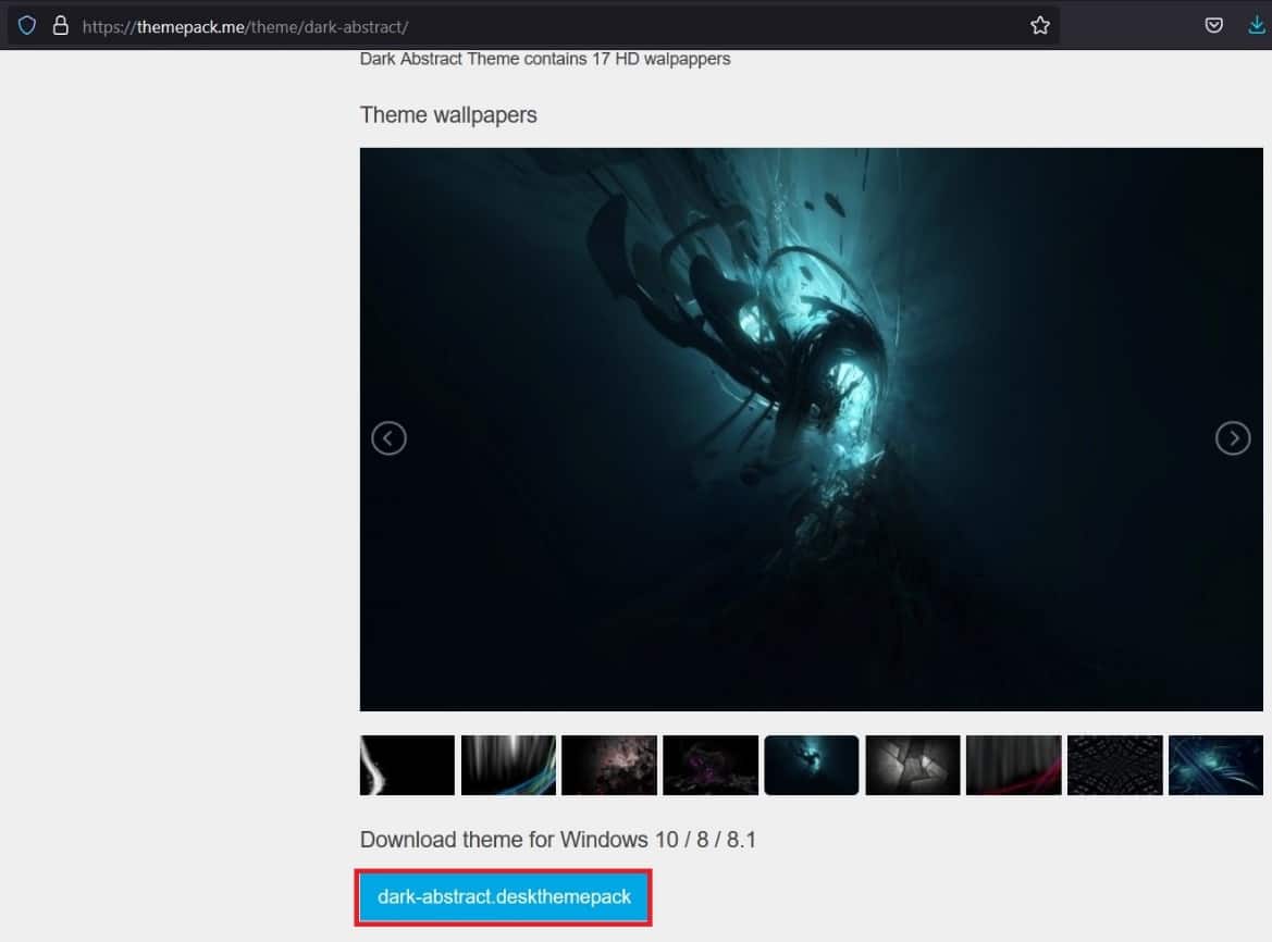 Windows10のテーマのダウンロードの下にあるダウンロードボタンをクリックします。