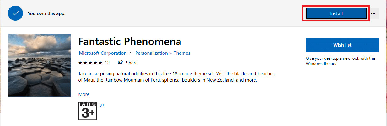 klicken Sie auf Installieren. So laden Sie Designs für Windows 10 herunter