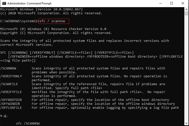 Ketik perintah sfc / scannow dan tekan enter