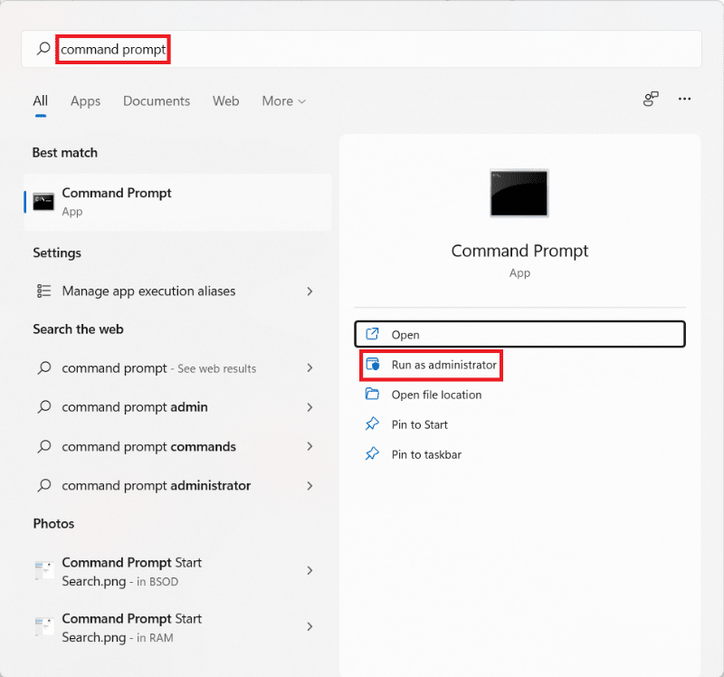 命令提示符的開始菜單搜索結果。如何在 Windows 11 中更改密碼