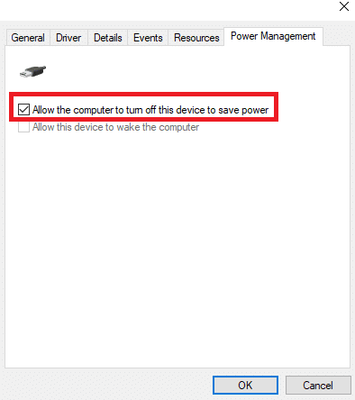 Di sini, alihkan ke tab Manajemen Daya dan hapus centang pada kotak Izinkan komputer mematikan perangkat ini untuk menghemat daya. Perbaiki Pembaca Kartu Realtek Windows 10 Tidak Bekerja