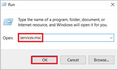 Dans la fenêtre Exécuter, tapez services.msc et cliquez sur OK.