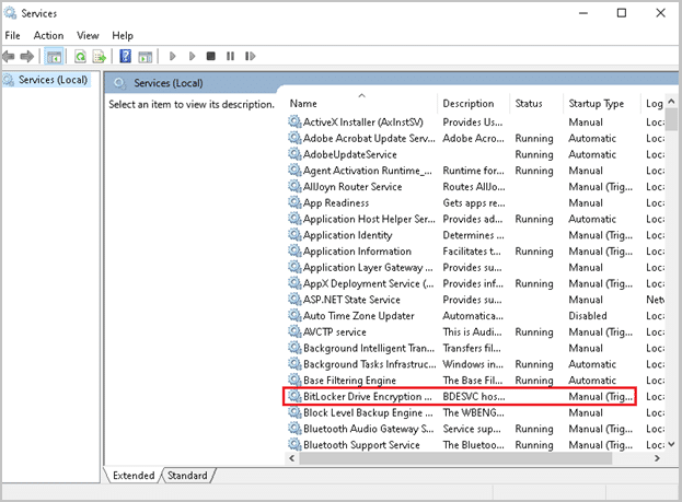 Double-cliquez sur le service de chiffrement de lecteur BitLocker