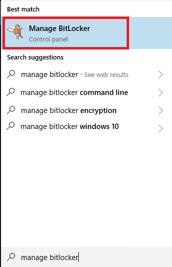 Recherchez Gérer BitLocker dans la barre de recherche Windows. Comment désactiver BitLocker dans Windows 10