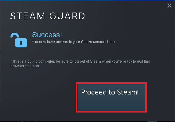 Steam으로 진행을 클릭하십시오.