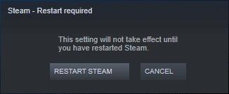 RESTART STEAM을 클릭하여 프롬프트를 확인합니다. Steam 이미지를 업로드하지 못한 문제를 해결하는 방법