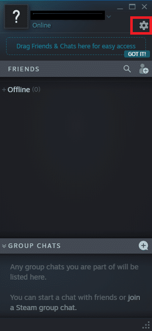 이제 톱니바퀴 아이콘을 클릭합니다. Steam 이미지를 업로드하지 못한 문제를 해결하는 방법