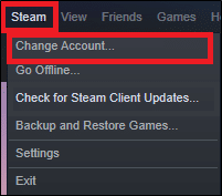 Steam을 클릭한 다음 계정 변경…