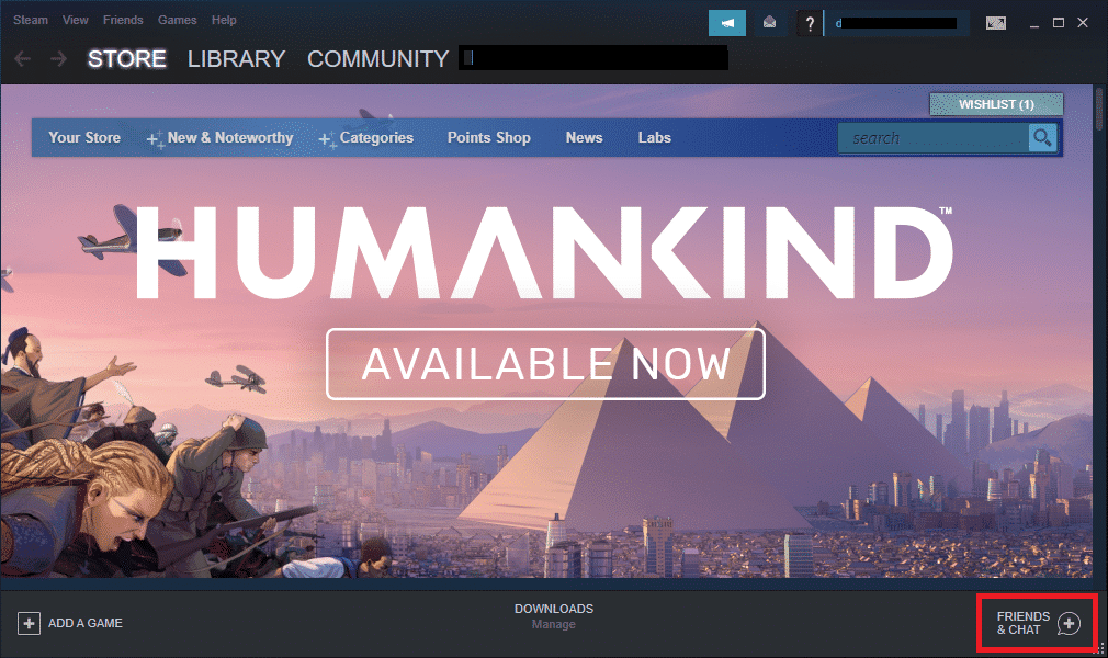 Steam을 실행하고 오른쪽 하단의 친구 및 채팅 옵션으로 이동합니다. Steam 이미지를 업로드하지 못한 문제를 해결하는 방법