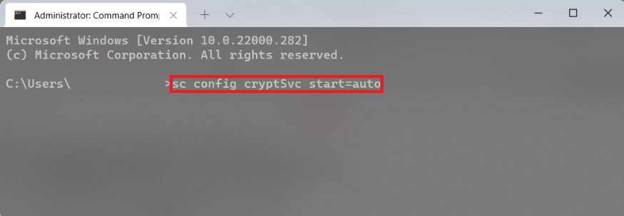 명령 프롬프트에 cryptsvc autostart 명령 입력